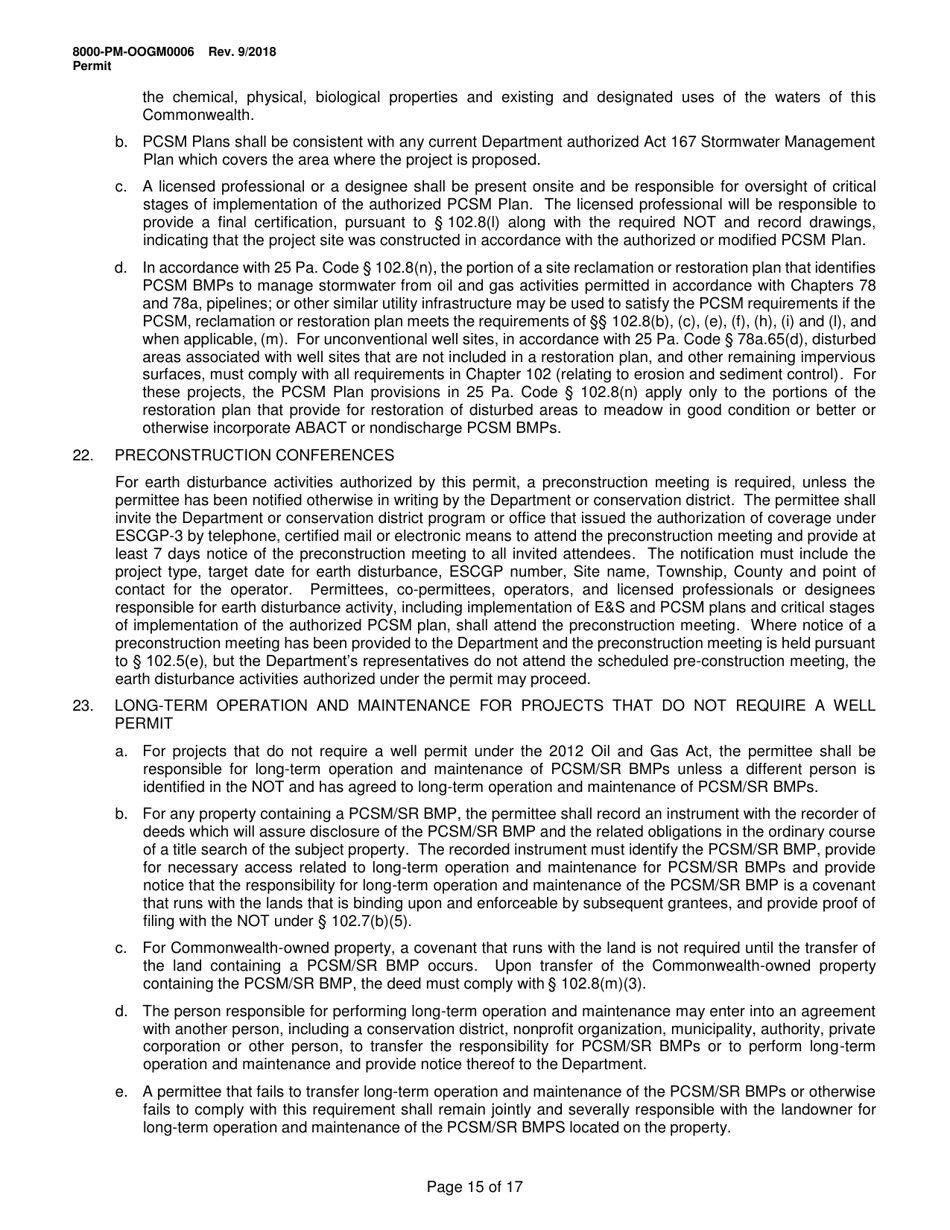 Form 8000-PM-OOGM0006 Authorization of Coverage Under the Erosion and Sediment Control General Permit (Escgp-3) for Earth Disturbance Associated With Oil and Gas Exploration, Production, Processing, or Treatment Operations or Transmission Facilities - Pennsylvania, Page 15