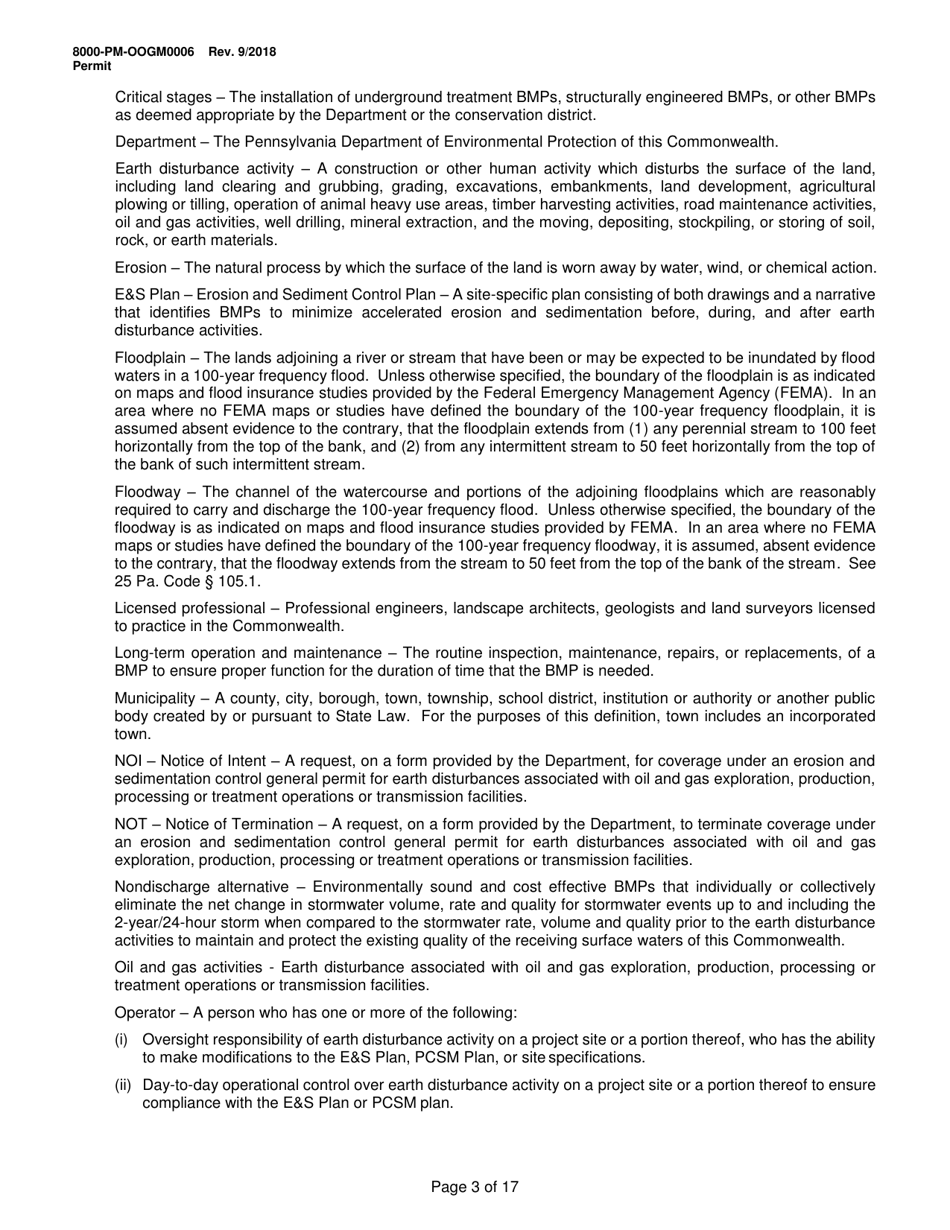 Form 8000-PM-OOGM0006 Authorization of Coverage Under the Erosion and Sediment Control General Permit (Escgp-3) for Earth Disturbance Associated With Oil and Gas Exploration, Production, Processing, or Treatment Operations or Transmission Facilities - Pennsylvania, Page 3