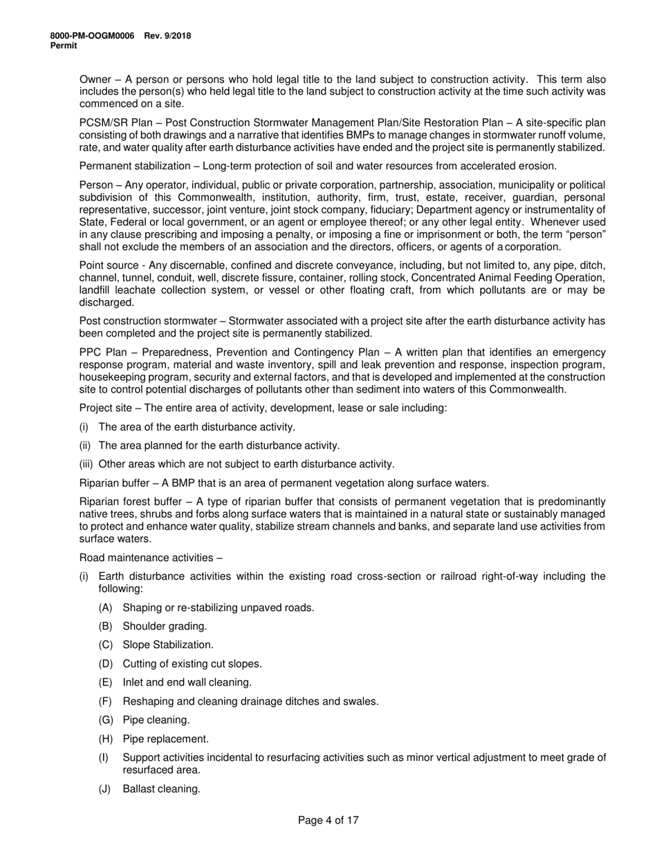 Form 8000-PM-OOGM0006 Authorization of Coverage Under the Erosion and Sediment Control General Permit (Escgp-3) for Earth Disturbance Associated With Oil and Gas Exploration, Production, Processing, or Treatment Operations or Transmission Facilities - Pennsylvania, Page 4