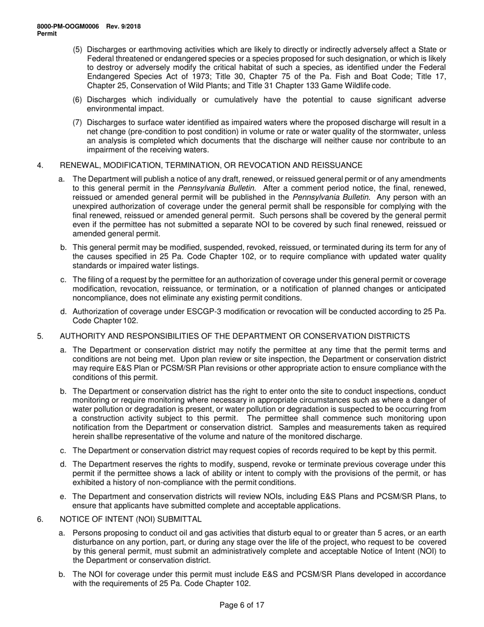 Form 8000-PM-OOGM0006 Authorization of Coverage Under the Erosion and Sediment Control General Permit (Escgp-3) for Earth Disturbance Associated With Oil and Gas Exploration, Production, Processing, or Treatment Operations or Transmission Facilities - Pennsylvania, Page 6