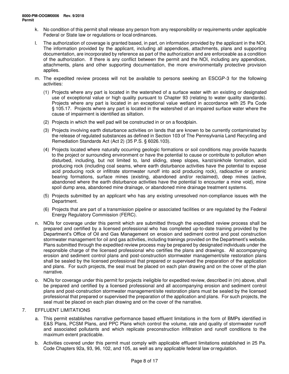 Form 8000-PM-OOGM0006 Authorization of Coverage Under the Erosion and Sediment Control General Permit (Escgp-3) for Earth Disturbance Associated With Oil and Gas Exploration, Production, Processing, or Treatment Operations or Transmission Facilities - Pennsylvania, Page 8