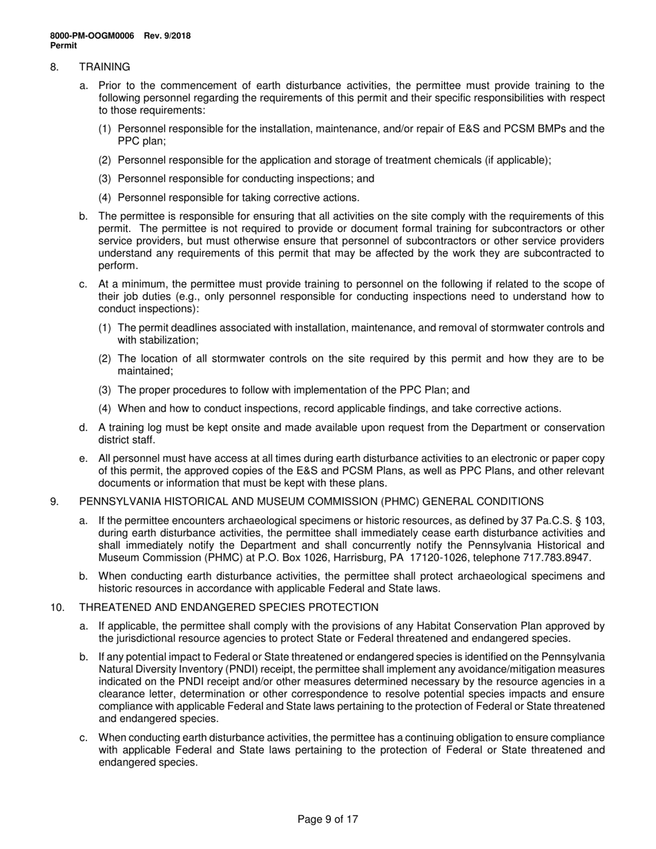 Form 8000-PM-OOGM0006 Authorization of Coverage Under the Erosion and Sediment Control General Permit (Escgp-3) for Earth Disturbance Associated With Oil and Gas Exploration, Production, Processing, or Treatment Operations or Transmission Facilities - Pennsylvania, Page 9