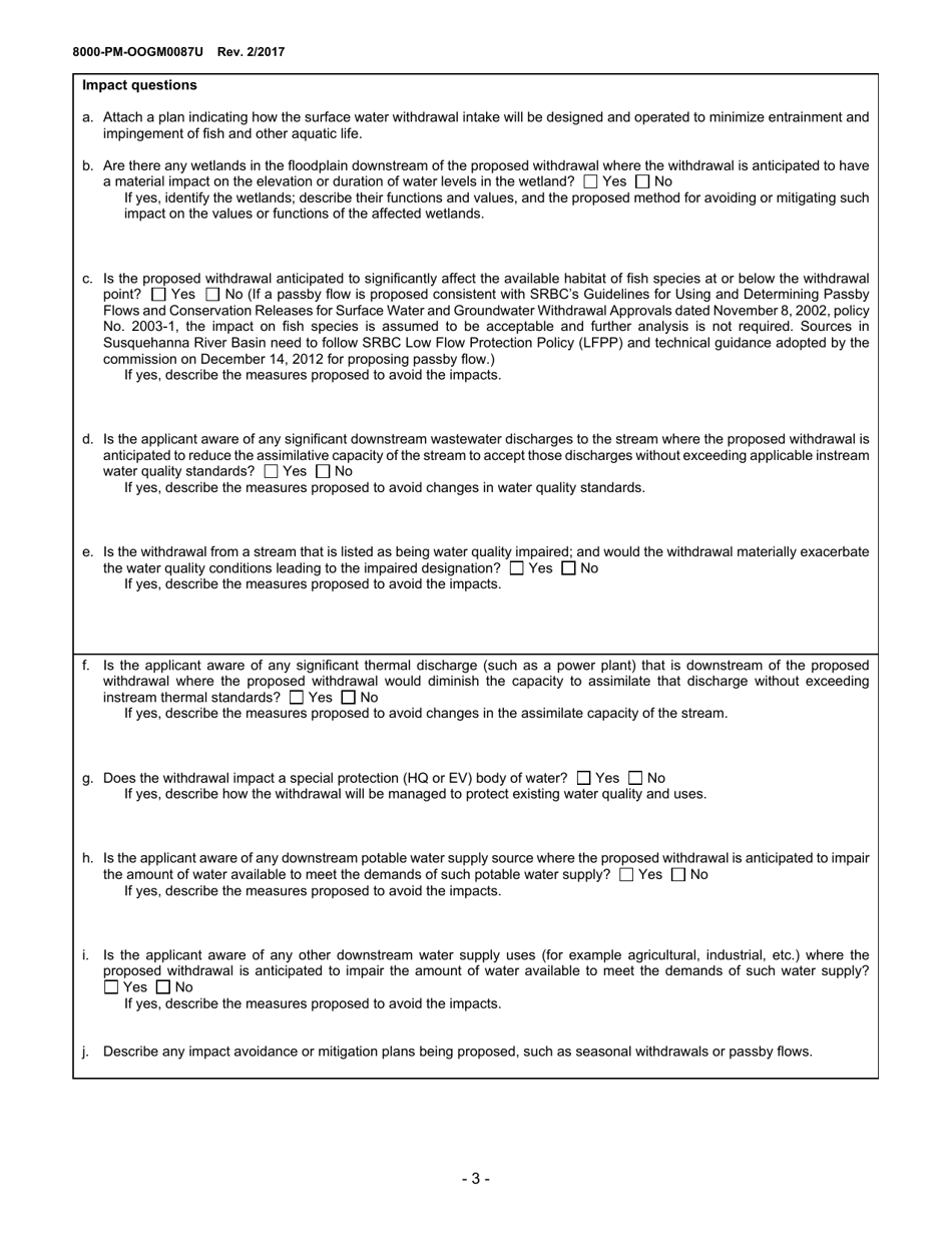 Form 8000-PM-OOGM0087U Water Management Plan Approval / Renewal Request (Unconventional Operations Only) - Pennsylvania, Page 3