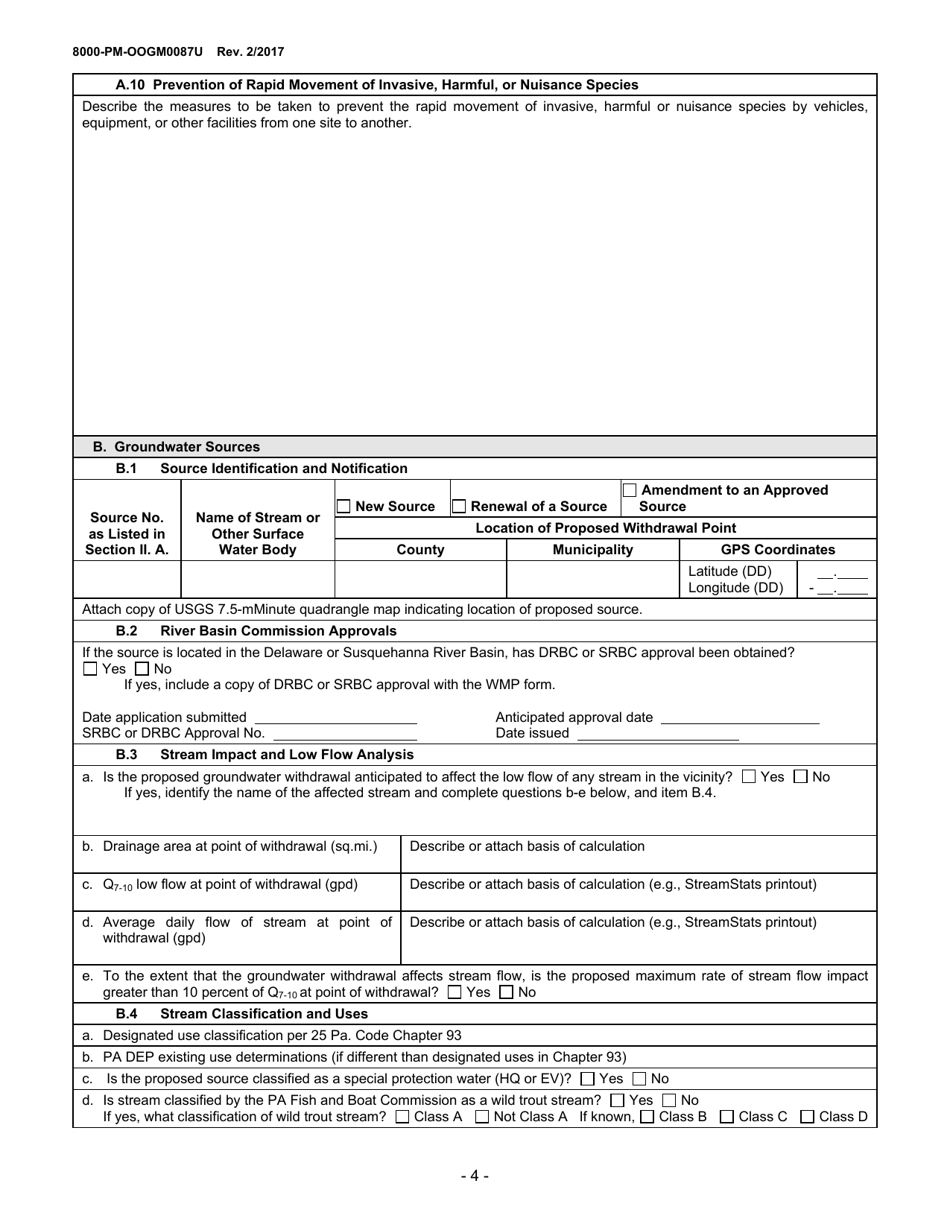 Form 8000-PM-OOGM0087U Water Management Plan Approval / Renewal Request (Unconventional Operations Only) - Pennsylvania, Page 4