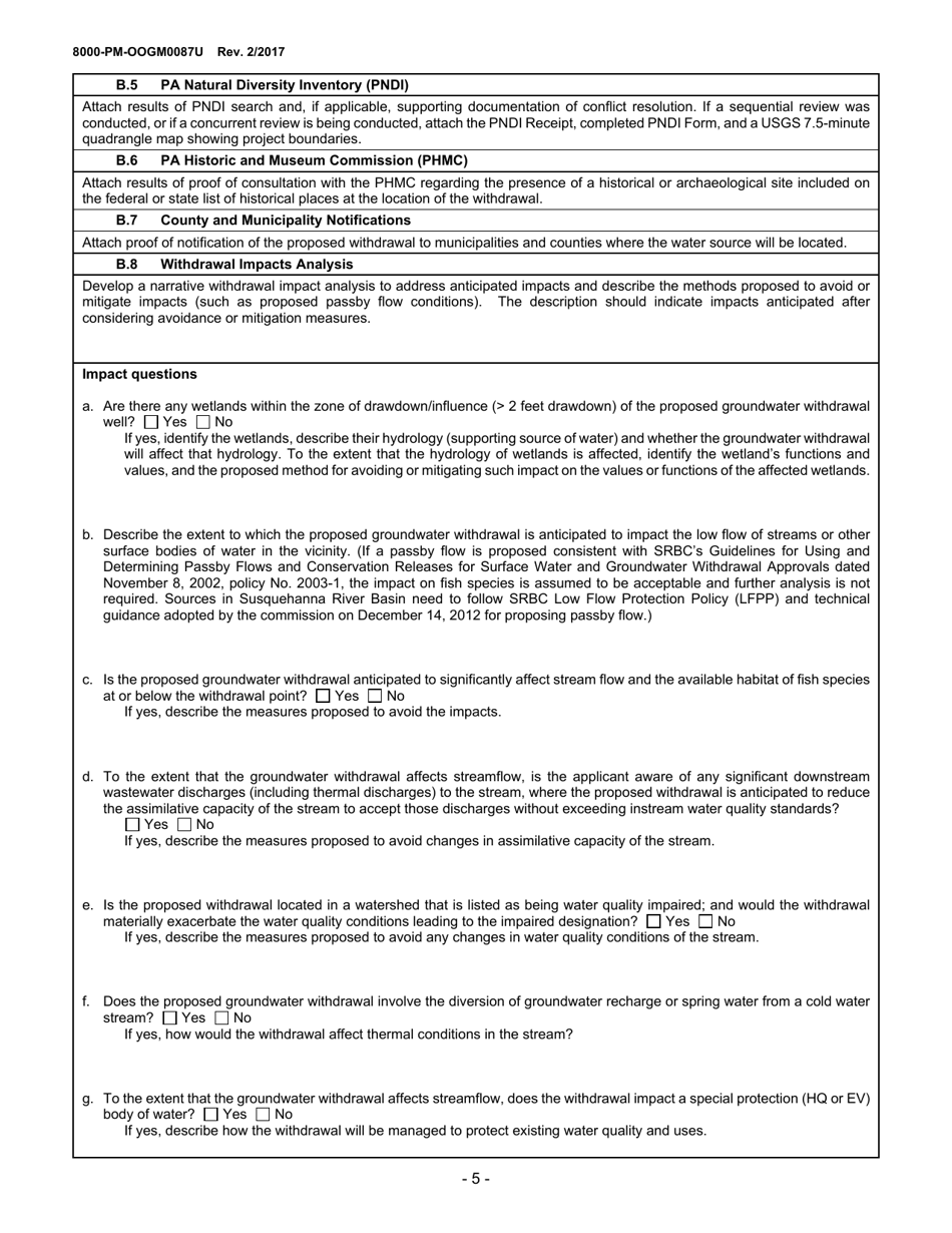 Form 8000-PM-OOGM0087U Water Management Plan Approval / Renewal Request (Unconventional Operations Only) - Pennsylvania, Page 5