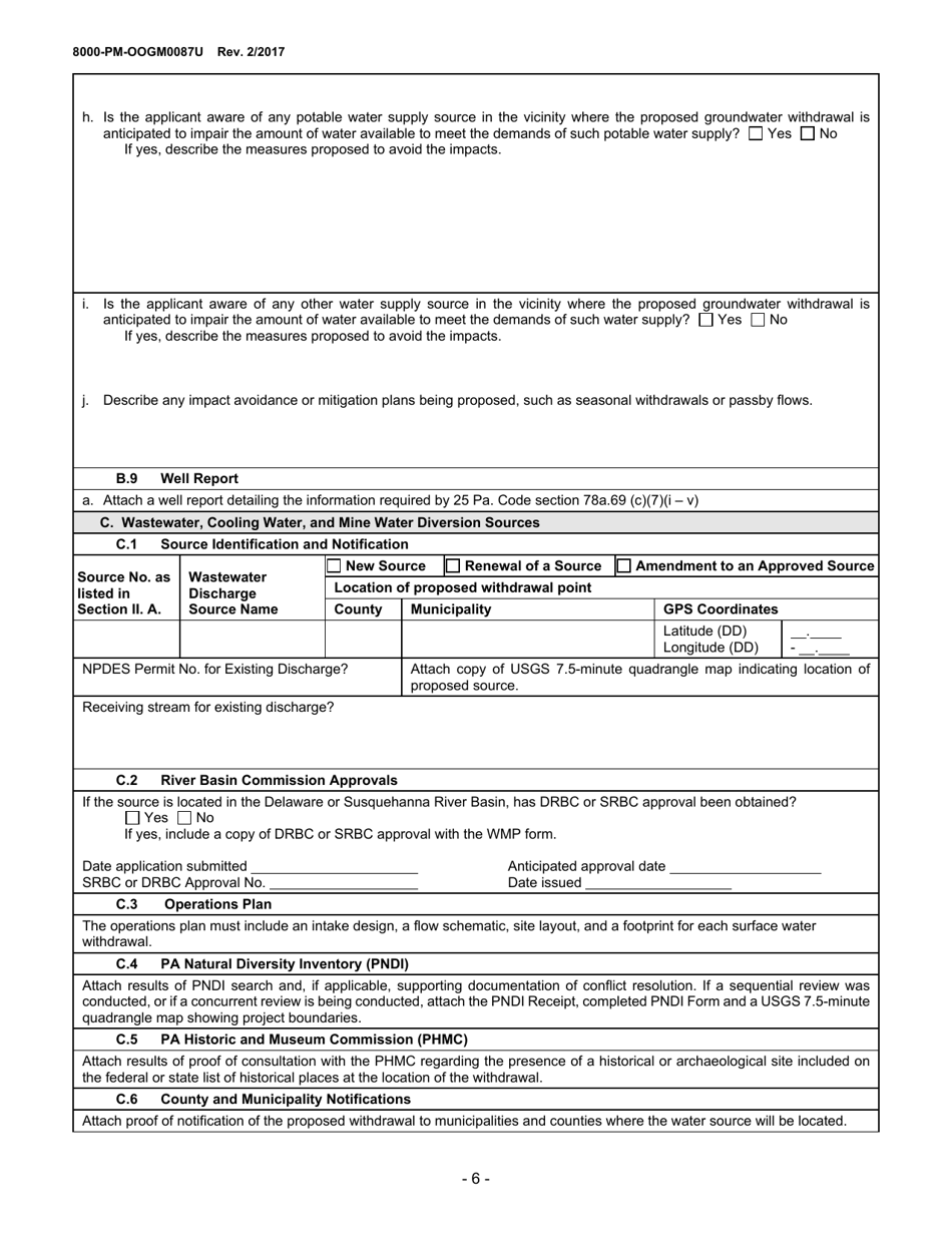 Form 8000-PM-OOGM0087U Water Management Plan Approval / Renewal Request (Unconventional Operations Only) - Pennsylvania, Page 6