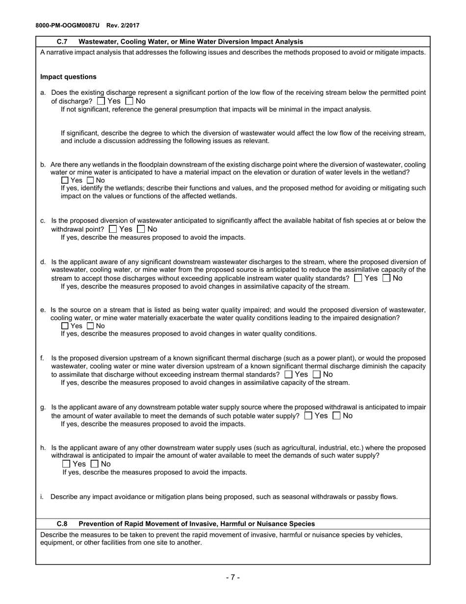 Form 8000-PM-OOGM0087U Water Management Plan Approval / Renewal Request (Unconventional Operations Only) - Pennsylvania, Page 7