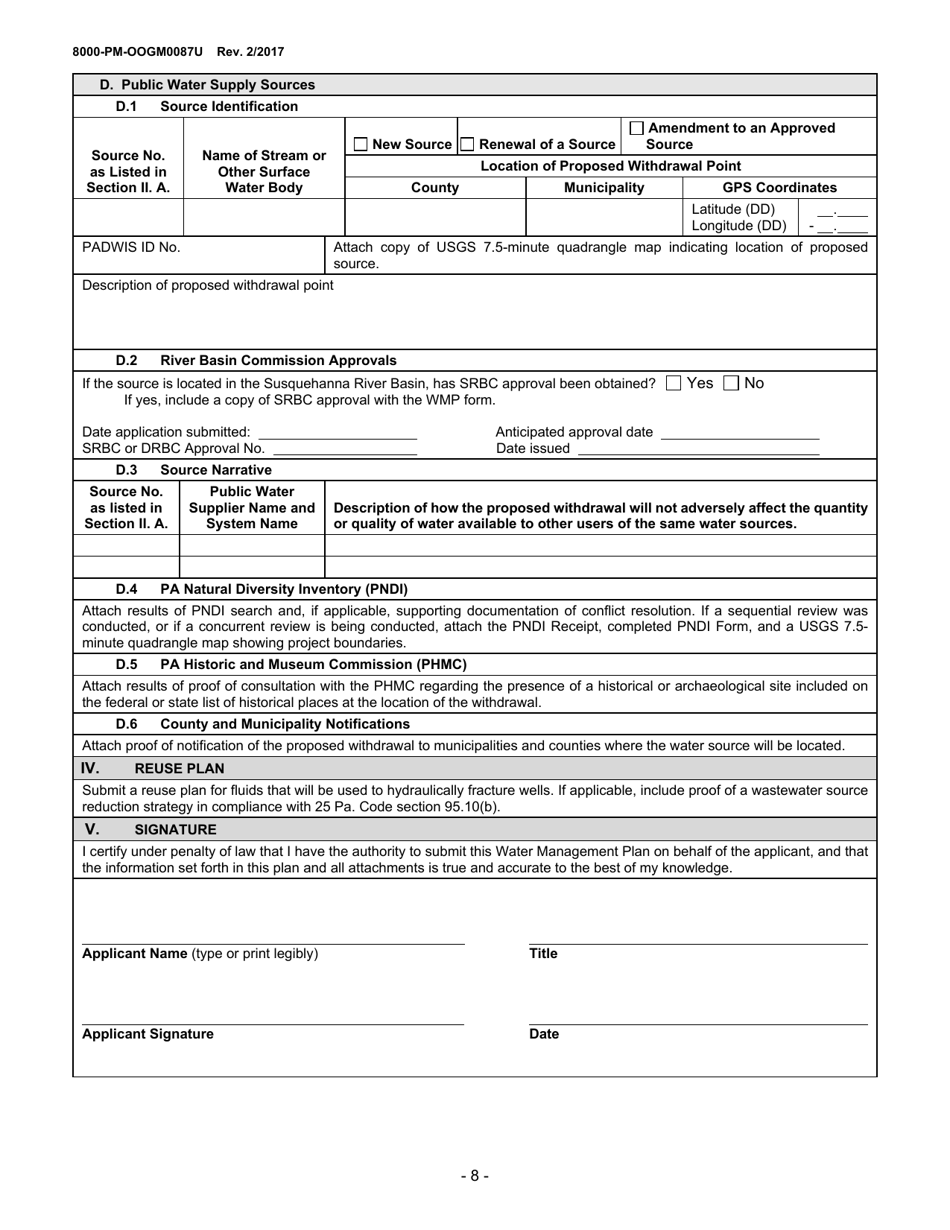 Form 8000-PM-OOGM0087U Water Management Plan Approval / Renewal Request (Unconventional Operations Only) - Pennsylvania, Page 8