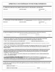 Form H114.600 Application for Apprentice or Temporary Fitter Registration - Pennsylvania, Page 2