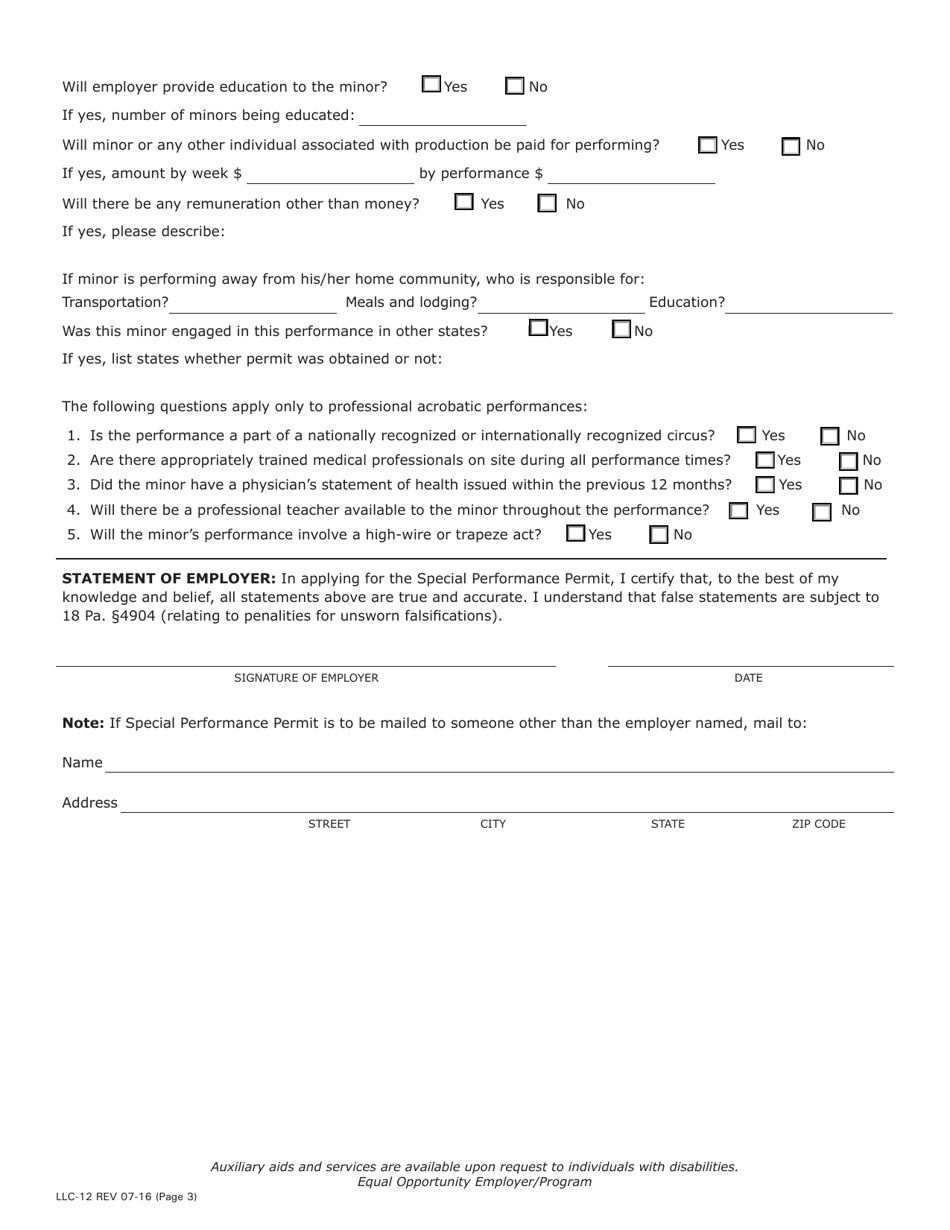 Form Llc-12 Download Fillable Pdf Or Fill Online Application For Minors 