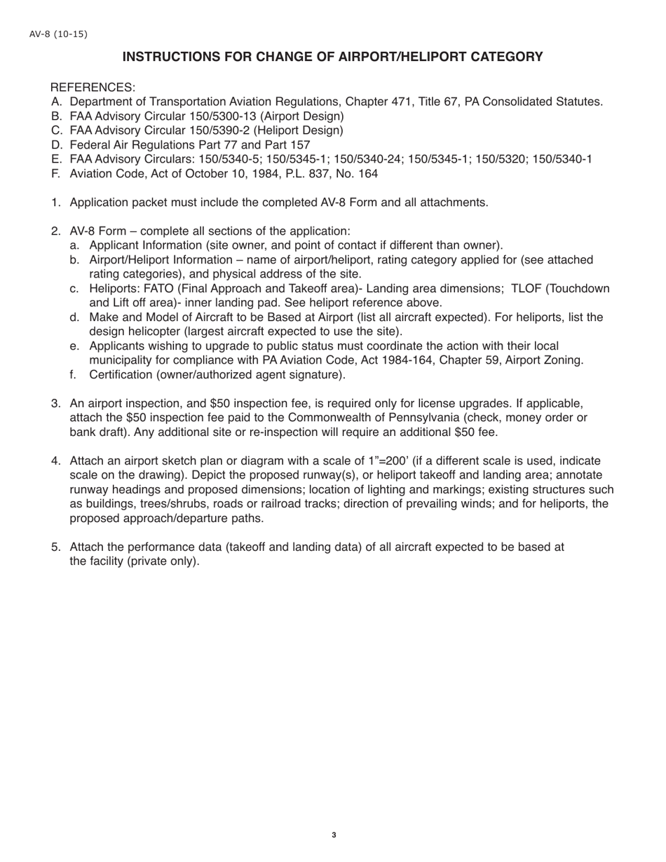 Form AV-8 Application for Change of License Category - Pennsylvania, Page 3