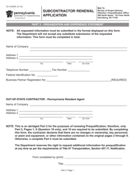 Document preview: Form CS-4300RS Subcontractor Renewal Application - Pennsylvania