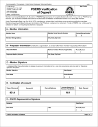 Form PSRS-1326 &quot;Psers Verification of Deposit&quot; - Pennsylvania