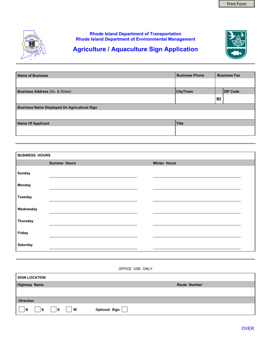 Agriculture / Aquaculture Sign Application - Rhode Island, Page 1