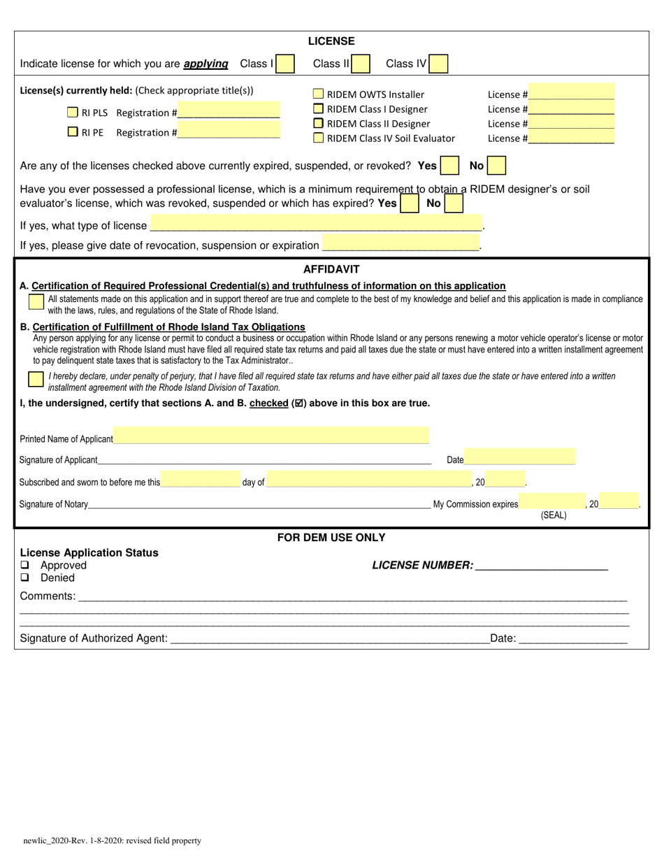 Application for New License Class I, II Designer and IV Soil Evaluator - Rhode Island, Page 2