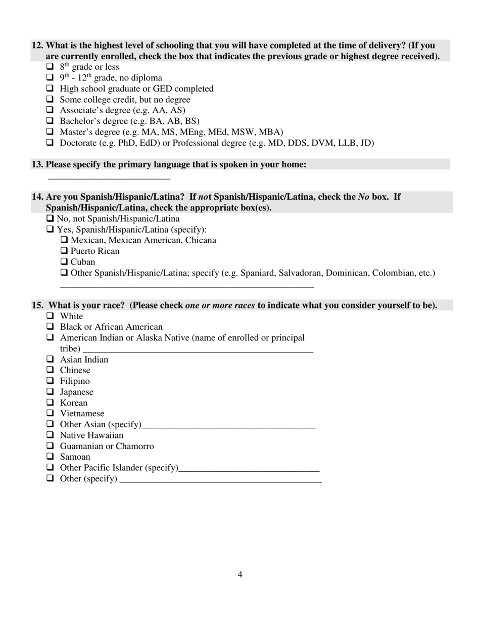 Mothers Worksheet for Childs Birth Certificate - Rhode Island, Page 4