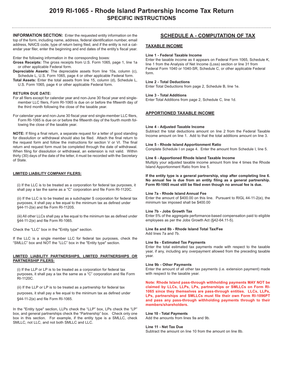 Instructions for Form RI-1065 Partnership Income Return - Rhode Island, Page 1