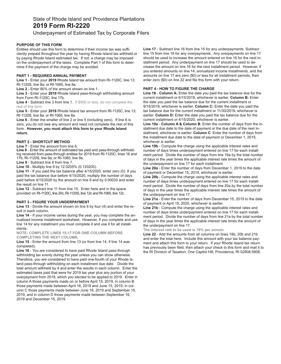 Form RI-2220 Underpayment of Estimated Tax by Corporate Filers - Rhode Island, Page 3