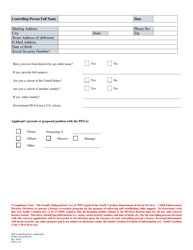 SCDCA Form PEO-03 Professional Employer Organization Controlling Person Application - South Carolina, Page 2
