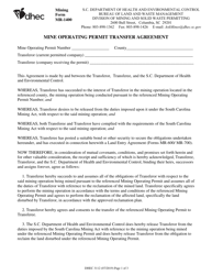 Document preview: Form MR-1400 (DHEC Form 3112) Mine Operating Permit Transfer Agreement - South Carolina