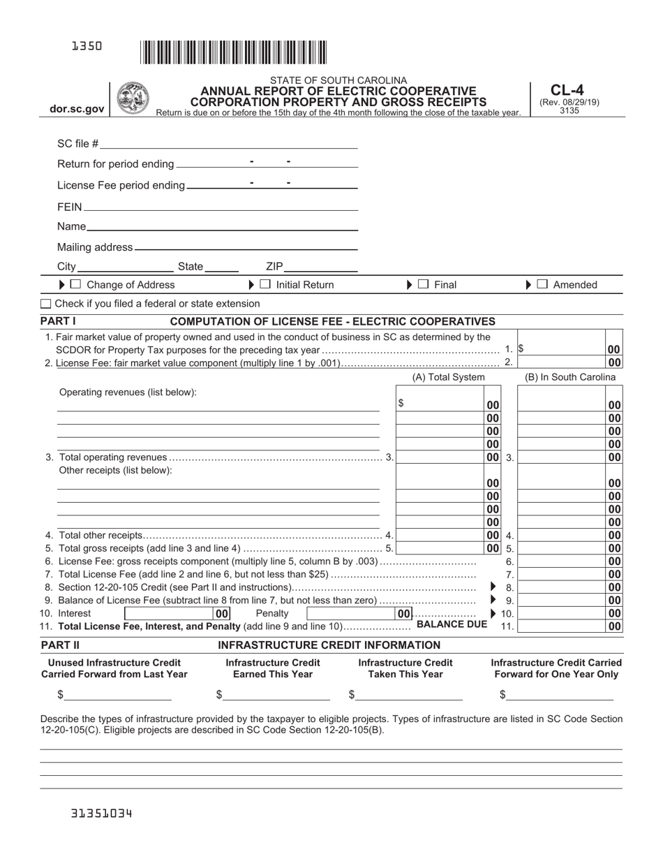 Form CL-4 Annual Report of Electric Cooperative Corporation Property and Gross Receipts - South Carolina, Page 1