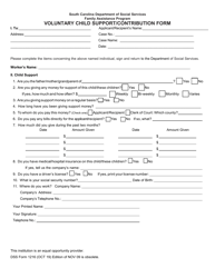 DSS Form 1216 Voluntary Child Support/Contribution Form - South Carolina