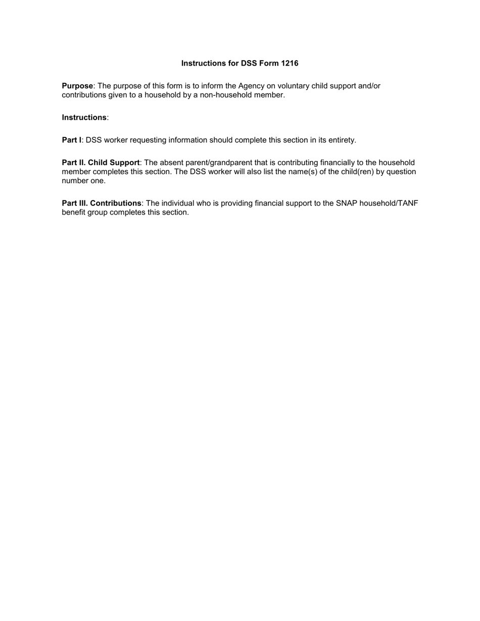 DSS Form 1216 Voluntary Child Support / Contribution Form - South Carolina, Page 3