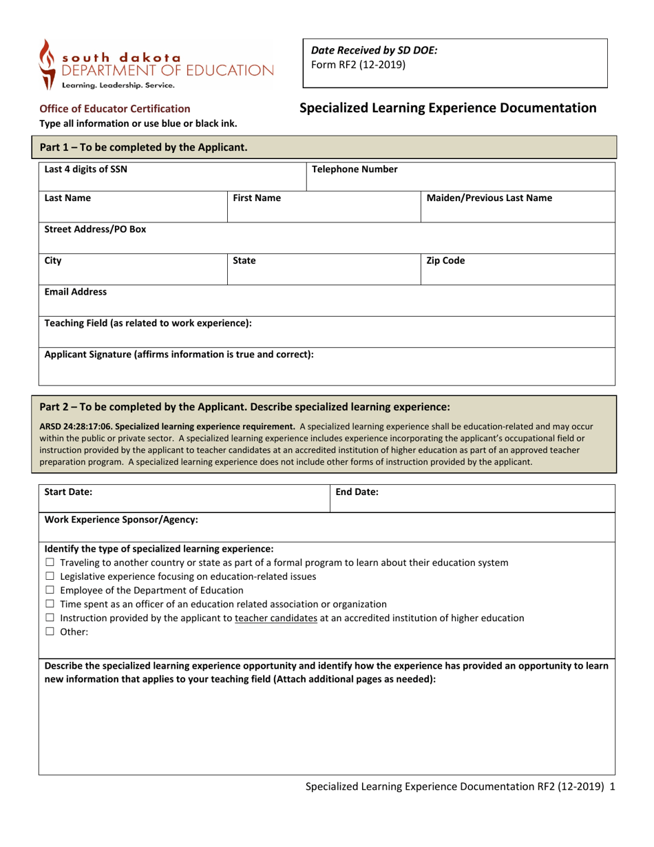 Form RF2 Download Fillable PDF or Fill Online Specialized Learning