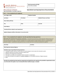 Form RF2 Specialized Learning Experience Documentation - South Dakota
