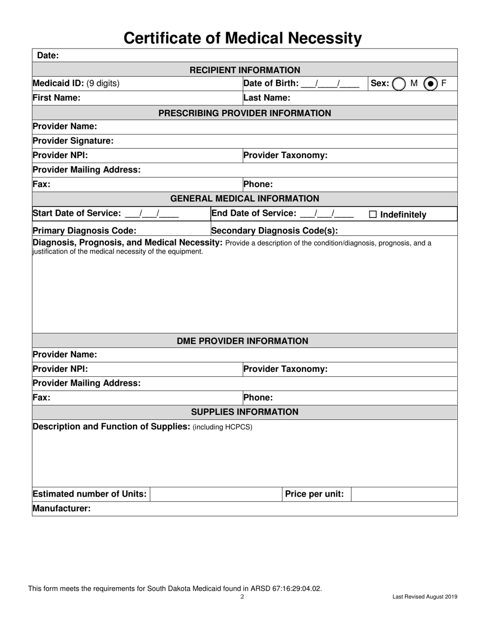 Prior Authorization Form: Incontinence Supply Family Support 360 Waiver - South Dakota, Page 2