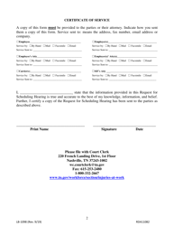 Form LB-1098 Request for Scheduling Hearing - Tennessee, Page 2