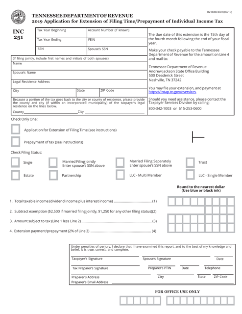 Form INC251 (RV-R0003601) 2019 Printable Pdf