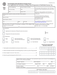 Form INC251 (RV-R0003601) Application for Extension of Filing Time/Prepayment of Individual Income Tax - Tennessee