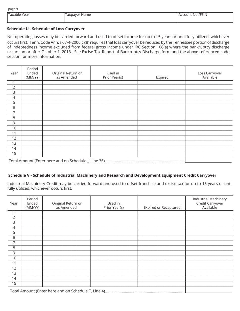 Form FAE174 (RV-R0012001) Franchise and Excise Financial Institution and Captive Real Estate Investment Trust Tax Return - Tennessee, Page 9