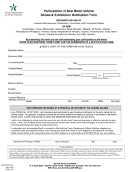 Form MVD-NF101 Participation in New Motor Vehicle Shows &amp; Exhibitions Notification Form - Texas, Page 2