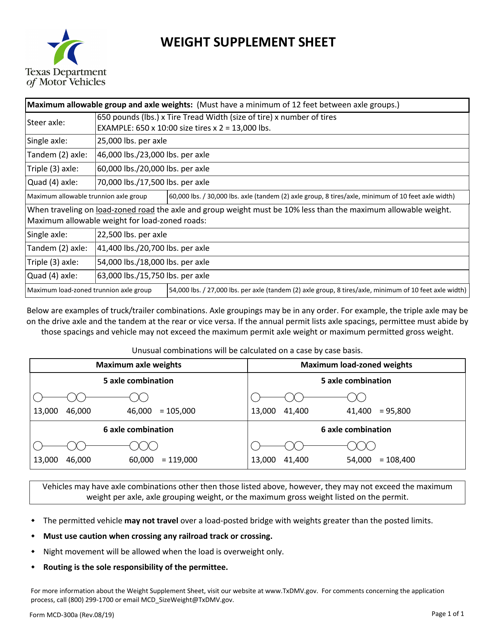 Form MCD-300A Weight Supplement Sheet - Texas
