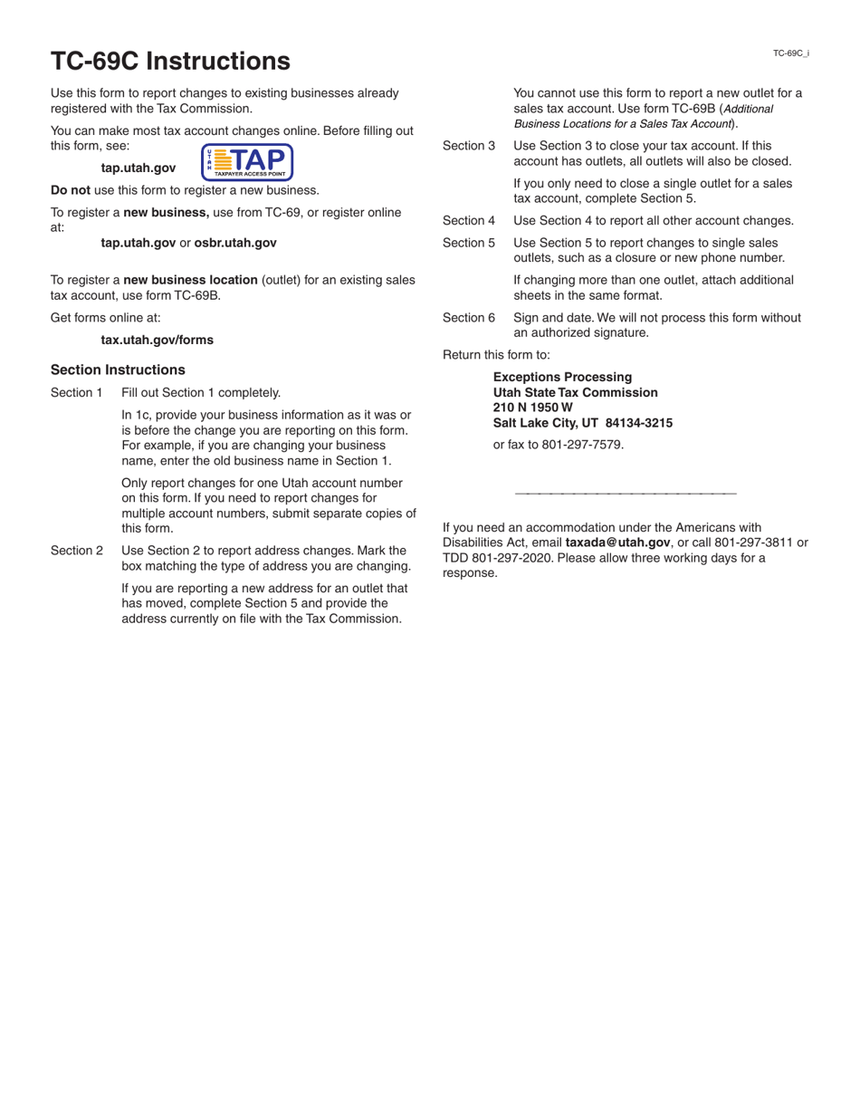 Form TC-69C Notice of Change for a Business and / or Tax Account - Utah, Page 3