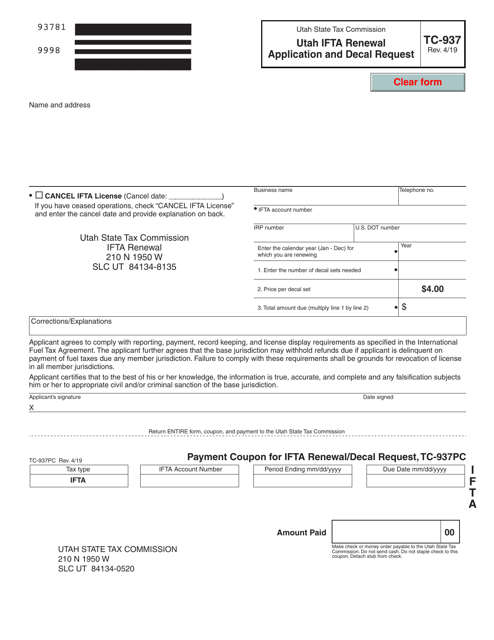 Form TC-937  Printable Pdf