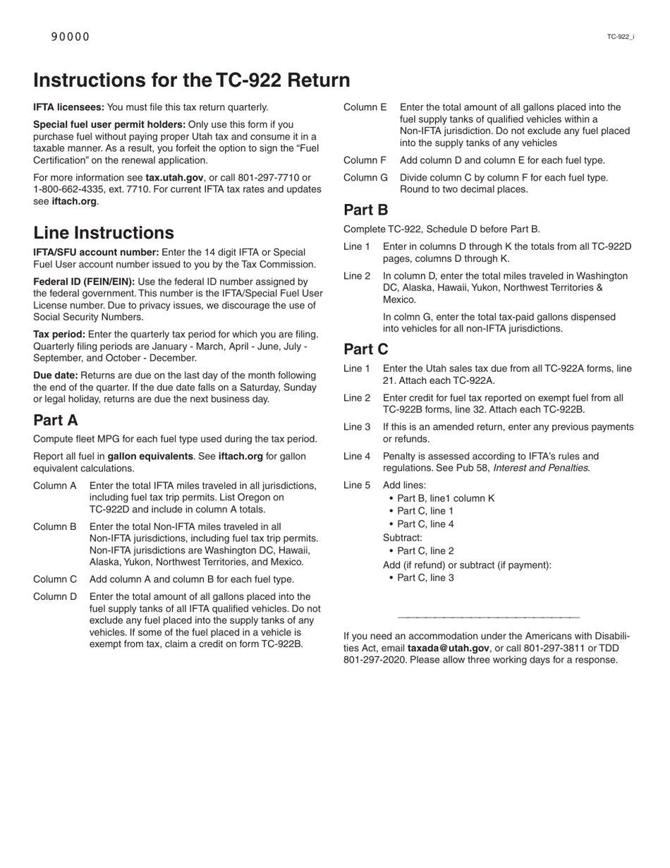 Form TC-922 Ifta / Special Fuel User Tax Return - Utah, Page 2