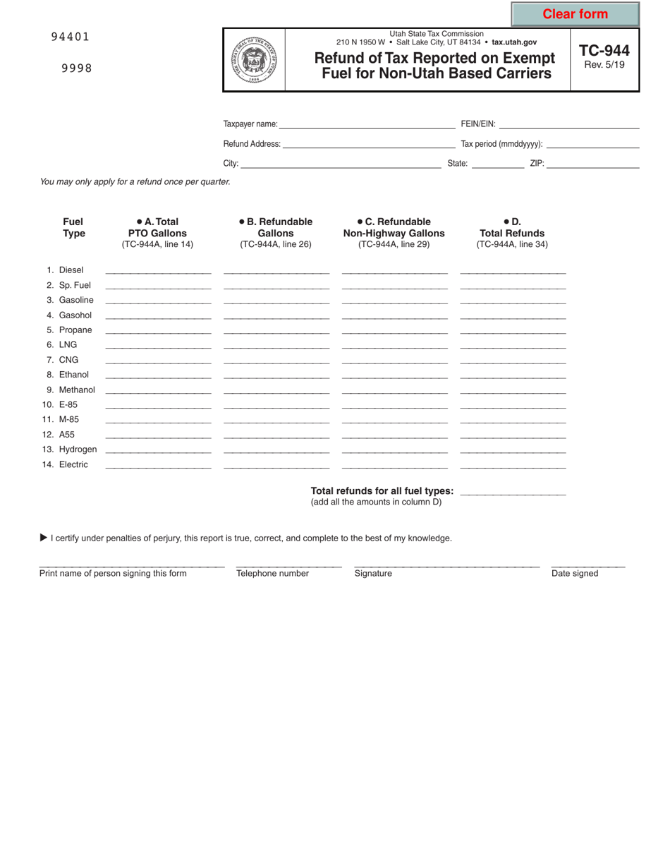 Form TC-944 Download Fillable PDF or Fill Online Refund of Tax Reported