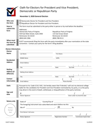 Form ELECT-542(II) &quot;Oath for Electors for President and Vice President; Democratic or Republican Party&quot; - Virginia