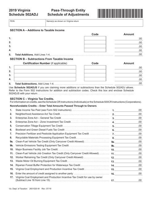 Schedule 502ADJ 2019 Printable Pdf