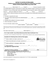 Document preview: DOH Form 331-416 Notice to Water System Users Reliably and Consistently Under the Maximum Contaminant Level (Mcl) Annual Nitrate Monitoring Violation Form - Washington