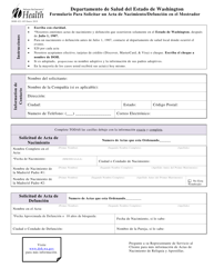 Document preview: DOH Form 422-105 Formulario Para Solicitar Un Acta De Nacimiento/Defuncion En El Mostrador - Washington