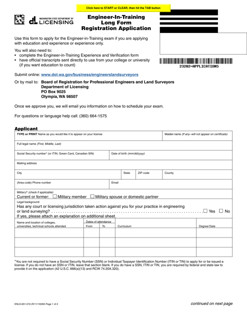 Form ENLS-651-019  Printable Pdf