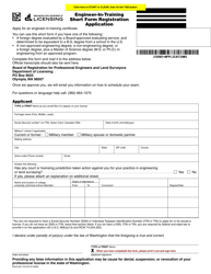 Document preview: Form ENLS-651-018 Engineer-In-training Short Form Registration Application - Washington