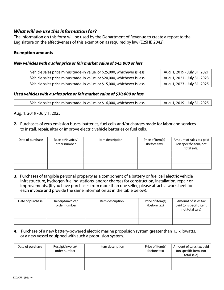 Form EXC / CRR Green Transportation Sales Tax Refund Request - Washington, Page 2