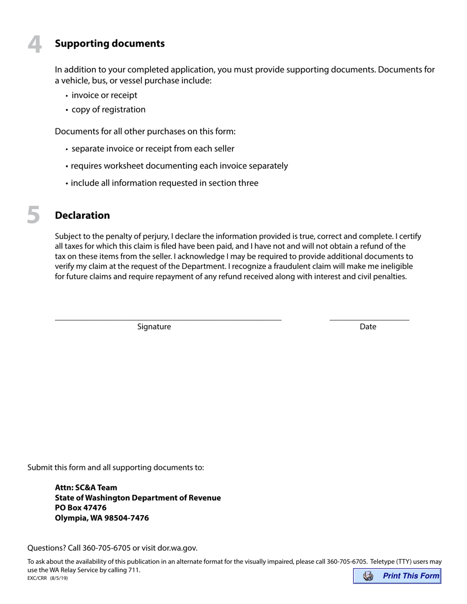Form EXC / CRR Green Transportation Sales Tax Refund Request - Washington, Page 3