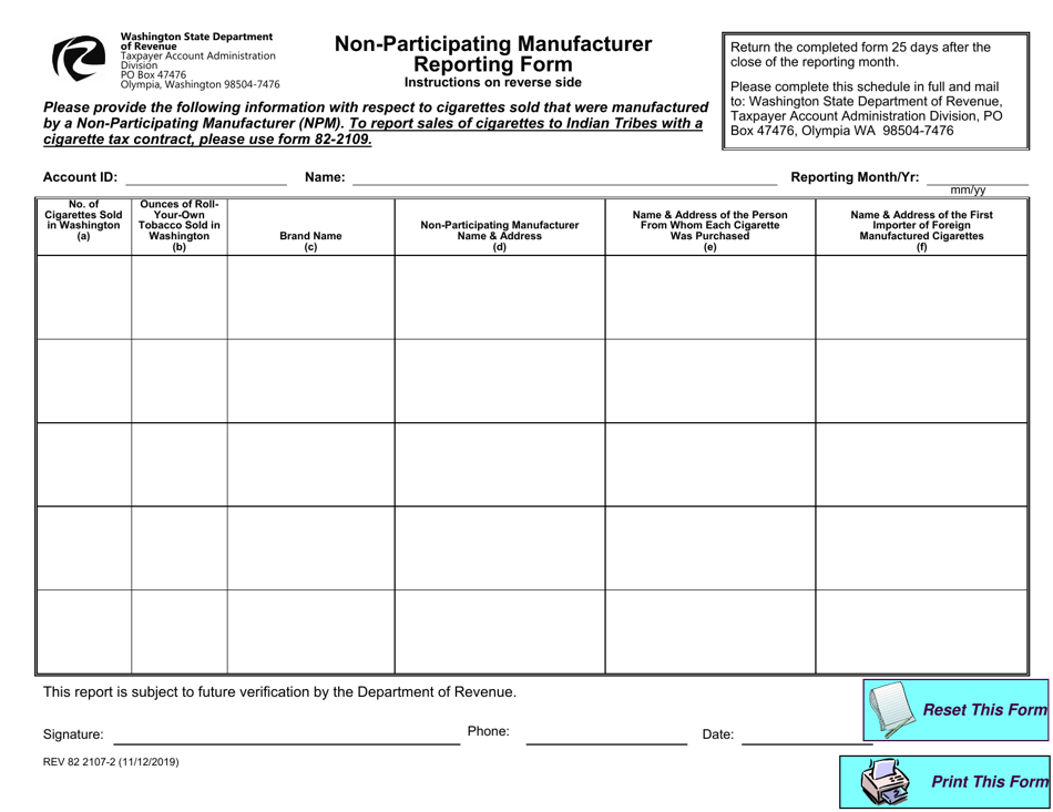 Form REV82 2107 Non-participating Manufacturer Reporting Form - Washington, Page 2