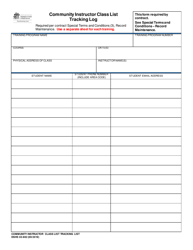 Document preview: DSHS Form 02-692 Community Instructor Class List Tracking Log - Washington